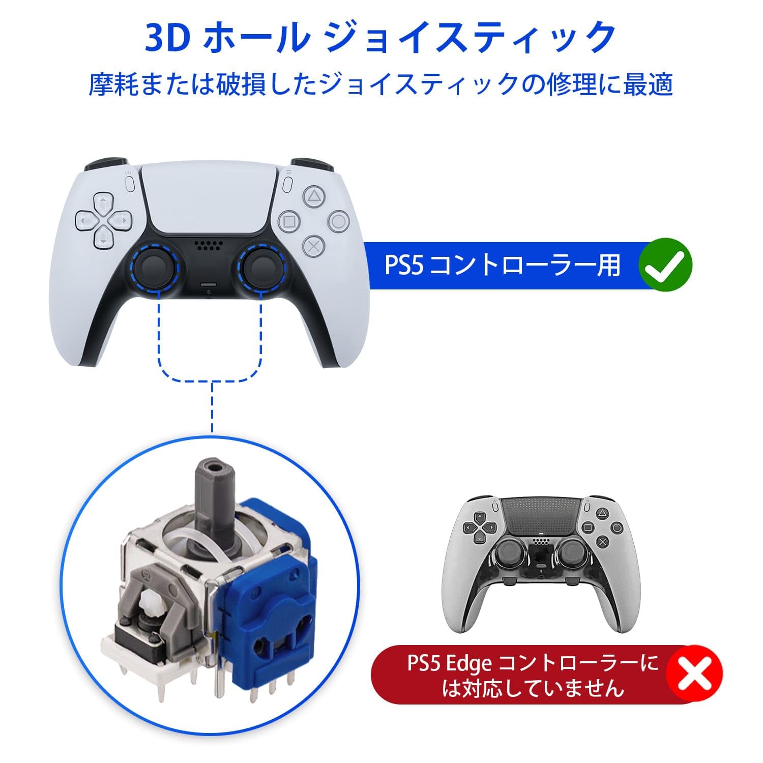 Mcbazel 7 in 1 セット PS5コントローラー用 ホール効果 アナログジョイスティック 修理部品キット ドリフト対策 Hallアナログジョイスティック2個 アナログキャップ2個 コントローラー交換部品 PS5 DSコントローラーのみと互換性があり 修理ドライバー付き-ブルー