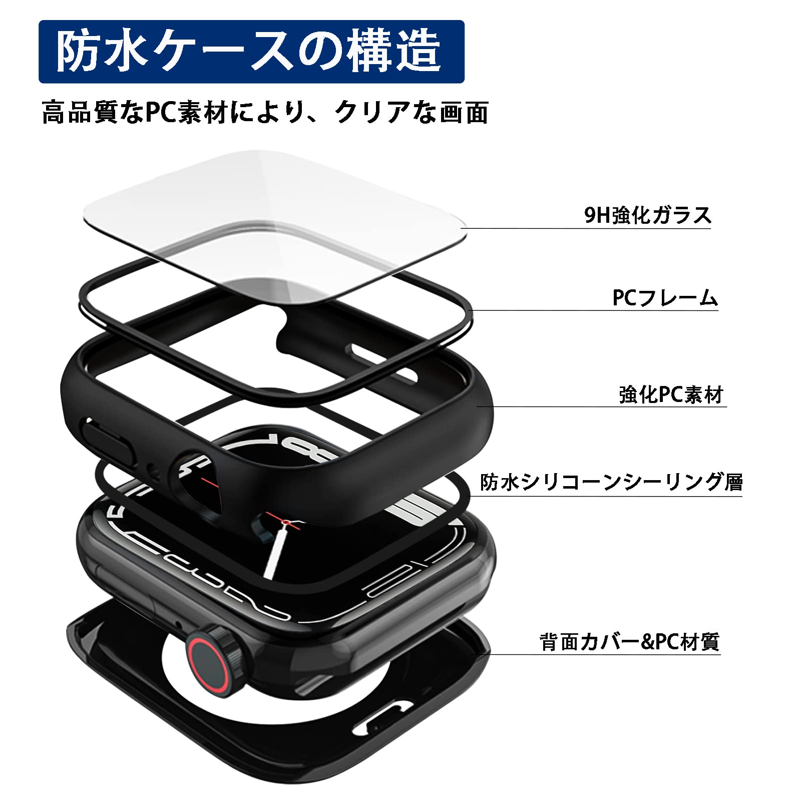 【2024強化版】ELYBYYLE for Apple Watch ケース 44mm 40mm 防水ケース 360度全面防水 バンド 水泳・スポーツ専用 ガラスフィルム 一体型 apple watch 用 カバー 360フルボディ防水 アップルウォッチ ケース Apple Watch 6/SE2/SE/5/4 40mm対応 ブルー