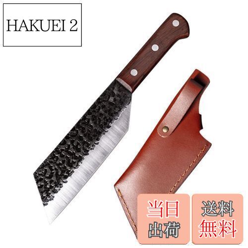 【送料無料】Irai Utaki アウトドアナイフ 薪割り 鉈 14cm 槌目紋様 ナタ 腰鉈 両刃 ナイフ フルタング 薪割 バドニング 釣り 登山 キャンプ 革シース付