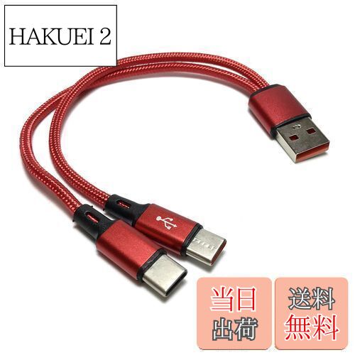 【送料無料】Access 【 5A急速充電 20cm 】 USB 二股ケーブル 2重編み, USB A オス to USB タイプC 2 オス Y字2分岐ケーブル, 2 in 1 USBタイプC Yスプリッタケーブル + マイクロファイバークロス付き USB59R-C2-5A