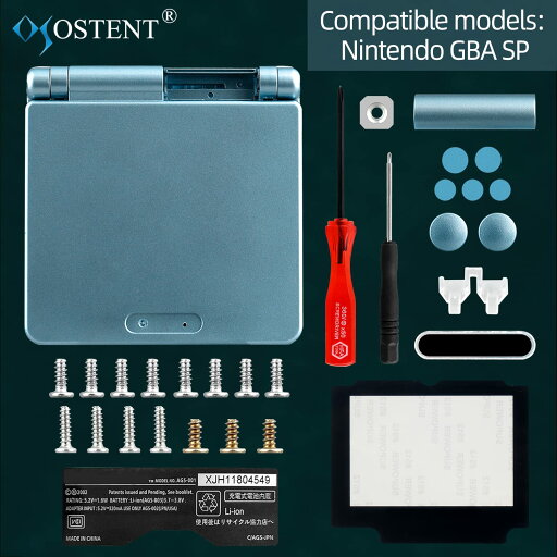 【送料無料】OSTENT カバー フルハウジング シェル ケース 交換 任天堂 GBA SP ゲームボーイアドバンス SP用 (Light Blue)