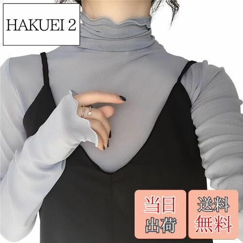 【送料無料】[PALAME] シアー トップス 総レース シースルー レディース 春 秋 肌見せ・重ね着・着回し力 高伸縮 ブラウス チュール メロー加工 ハイネック インナー 軽量 薄手 長袖 花柄 春 夏 秋 (無地ーライトグレー)