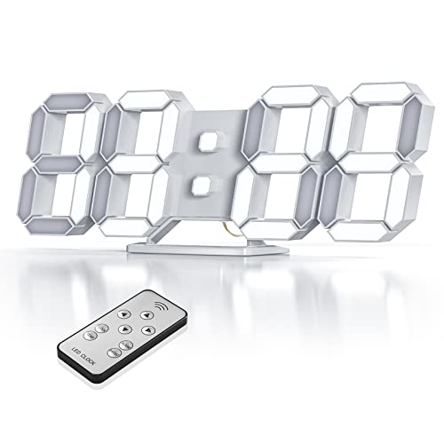 EDUPLINK 3D LEDデジタル時計 9.7イン リモコン付き 明るさ調整 目覚まし時計 壁掛け時計年/月/日の温度表示 ナイトランプ寝室 キッチン 居間などに適しています 