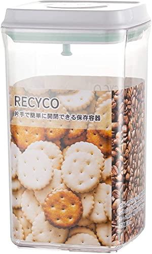 RECYCOキャニスター 密閉容器 食品保存容器 プラスチック 密封 ポップアップコンテナ 片手で簡単開閉 湿気を防ぐ 透明 2000ml(辺12.3cm*高さ21.8cm) 冷凍OK 積み重ね収納便利