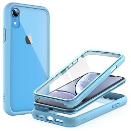 JEDirect iPhone XR ケース 6.1インチ用 傷つけ防止 液晶保護フィルム内蔵 フルボディ 360°全面 保護カバー クリアバック (ブルー)