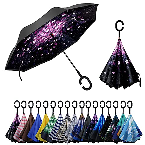 YOKITOMO 長傘 レディース 逆さ傘 丈夫 撥水 内外2枚の布の構成で耐風とUVカット効果更にアップ 閉じると自立可能 晴雨兼用傘 車用 (?)人気ギフト