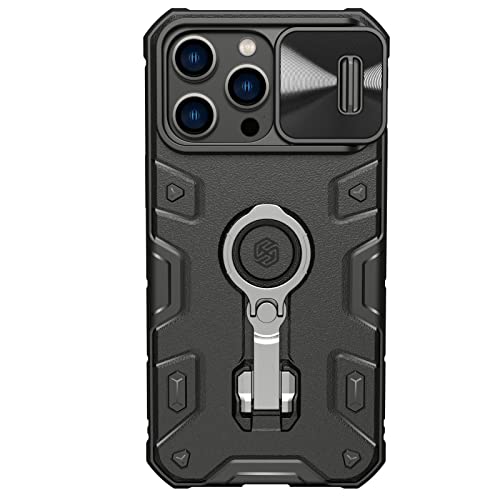 iPhone14 ケース リング 付き耐衝撃 男性 スマホケース 米軍MIL規格取得 TPU バンパ スタンド機能 衝撃吸収 落下防止 6.1イン リング回転可能 アイフォン14 カバー スライド式 レンズ保護 ワイヤレス充電対応, ブラック