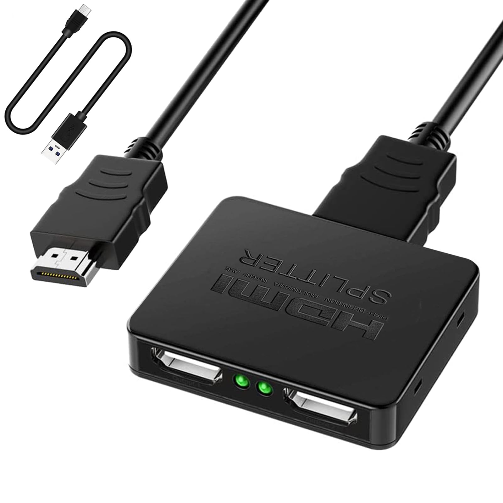 商品情報商品の説明主な仕様 【HDMI スプリッター 1入力2出力】DVDプレイヤーや(ノート)PCやゲーム機などからのHDMI信号を高画質・高音質のままで2台のディスプレイやプロジェクターやテレビなどに同時出力できるHDMI分配器です。注意：ミラーモードだけ対応し、2つの異なる画面は出力できないので、拡張モードは非対応。br【多機種対応】HDMI ハブは、クリアなオーディオと鮮明なビデオ信号を2台のモニターに同時出力するのを実現することに役に立ちます。HDMI 分配器の入力端子はPS5、PS4 pro、PS4、PS3、NintendSwitch、Wii、XBox、Fire TV、ラップトップ、Apple TV、DVDプレーヤーなどに対応しています。HDMI出力端子はテレビ、パソコン用ディスプレイ、プロジェクターなどに対応しています。br【高解像度・低遅延】このHDMIスプリッターは4K@30Hzの高解像度で、4K・3D映像の高画質映像にも対応しており、遅延がなくて高画質をお楽しみいただけます。SPDIF/I2S/HBR/DSD/TDM オーディオ抽出をサポートし、クリアなオーディオを送信します。対応解像度：480 i、480 p、576 i、576 p、720 i、720 p、1080 p、4Kx2K@30Hz、3D、フル HD。br【接続簡単・幅広い活躍】このHDMIスプリッターを入力＆出力デバイスと接続するだけでご利用いただけます。APPやドライバーなどが一切不要で、ゲーブルを繋ぐだけで設定完了。様々なデバイスに対応していますので、企業会議・在宅勤務・テレワーク・教育現場・映像編集・展示会・プレゼン・テレビの展示販売など様々なシーンで活躍可能。br【パッケージ内容・品質保証】HDMI分配器は手のひらサイズで安定感のある平置き型設計を採?し、スペースも取らなくデュアルディスプレイを実現します。パッケージ内容：HDMI分配器本体×1、1.5M HDMI2.0ケーブル×1、USB電源ケーブル×1、日本語取扱説明書×1。ご購入日から1年間保証があり、万が一、商品の初期不良や故障が起こった場合、カスタマーサービスまでご連絡を頂けると商品交換や返金対応いたします。