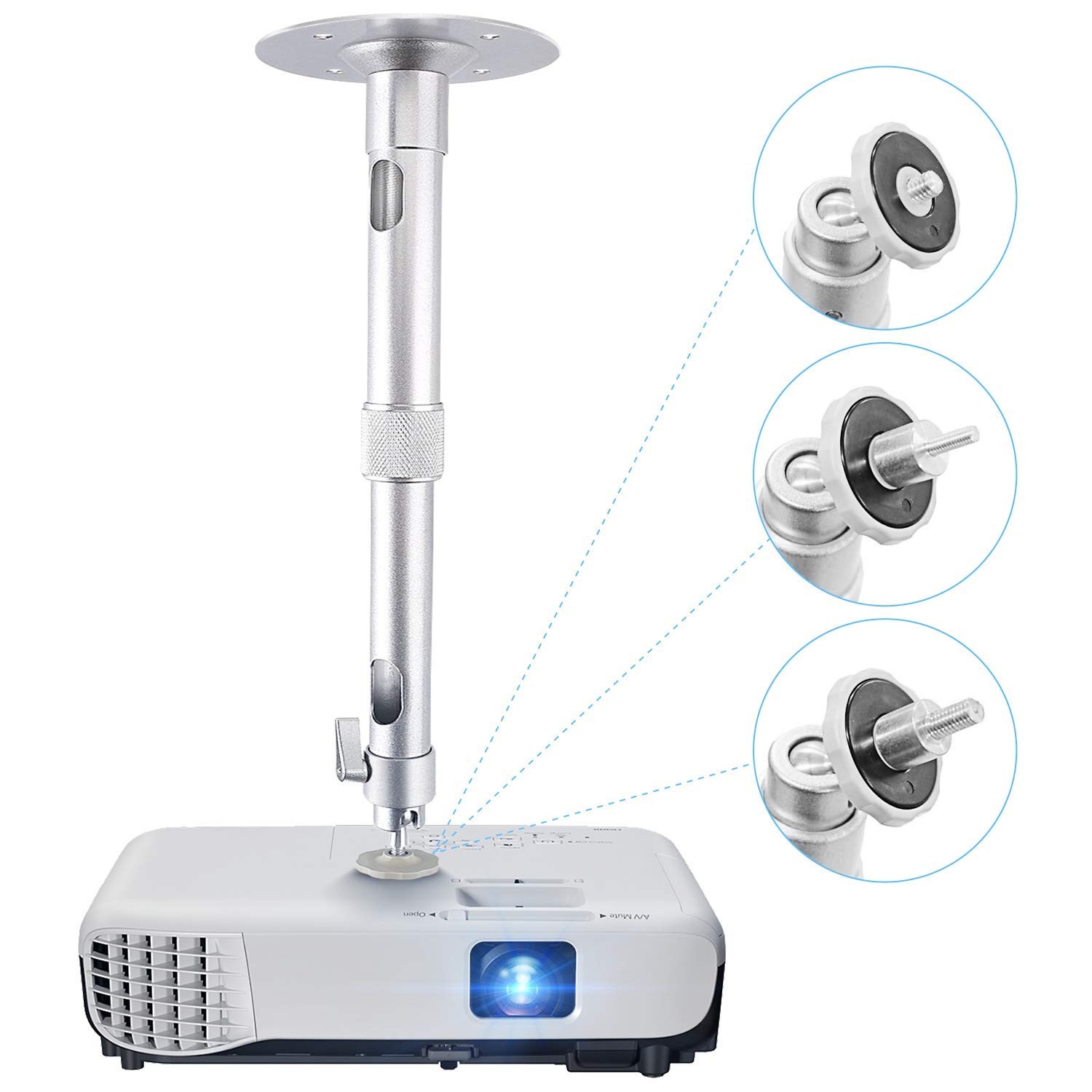 【送料無料】プロジェクター台/天吊金具 スタンド天井 NIERBO三脚付き 耐荷重5kg 調整可能な30cm〜50cm プロジェクター 壁掛け プロジェクター小型 投影用 CCTV DVRカメラ、360度回転ヘッド