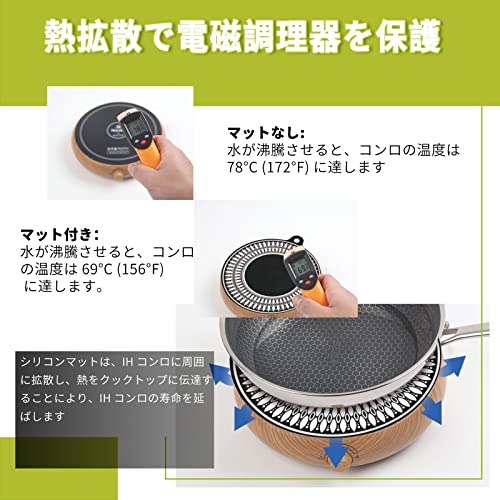 KR KITCHENRAKU ih マット ihクッキングヒーターマット 滑り止め ストーブ傷防止保護 焼け焦げ防止 電磁調理器用 シリコンマット 断熱パッド 水洗い可 汚れ防止 (24cm, ブラック) 2