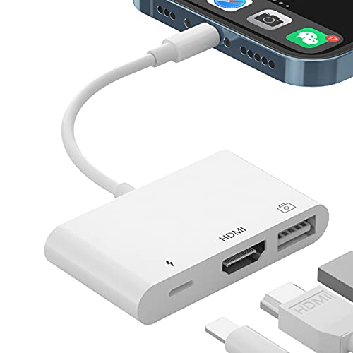 i-Phone HDMI 変換ケーブル 1080P hdmi+USB+lightning 充電ポート 3in1 ライト-ニング usb カメラアダプタ ios13以降双方向転送 カメラカードリーダー 高速な写真とビデオ転送 キーボード マウス USBメモリOTG i-Phone i-Pad 専用IOS対応(ホワイト)
