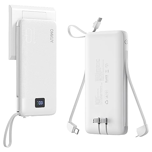 【OMKUY 2023新登場】モバイルバッテリー 大容量 コンセント 10000mAh 薄型 折り畳みコンセント一体式/パススルー/PD 20W&SCP22.5W急速充電/3本ケーブル内蔵 携帯充電器 持ち運び便利 コンパク…