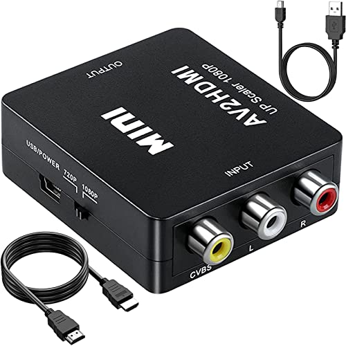 楽天HAKUEIRunbod RCA to HDMI 変換コンバーター RCA コンポジット （赤、白、黄） 3色端子 hdmi 変換ケーブル AV コンポジット （赤、白、黄） 三色コードからHDMI変換コンバーター 1080P 古いレコーダー（DVD、VCR、VHS）、古いゲーム機（XBOX、PS1、PS2、SNES、Wii、N64）など機器