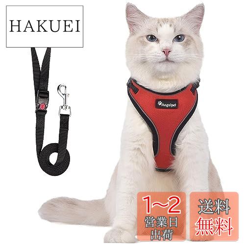 猫 猫用 ハーネス 胴輪 猫具 ねこ ネコ 子猫 子犬 小型犬 散歩 お出かけ 抜けない ベスト ソフト胸あて 軽量 頭を通さずマジックテープで装着 サイズ調節可 夜反射 通気メッシュ (XSサイズ (x 1), レッド)