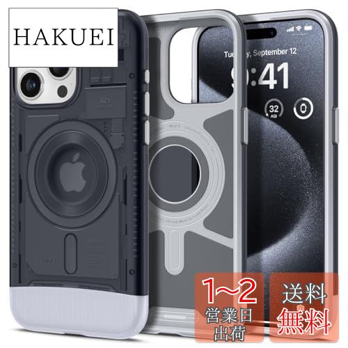 Spigen iPhone 15 Pro ケース MagSafe 耐衝撃 米軍MIL規格取得 お洒落 iMacデザイン マグネット搭載 レンズ保護 擦り傷防止 MagSafe ワイヤレス充電対応 クラシック・C1 マグフィット ACS06742 (グラファイト)