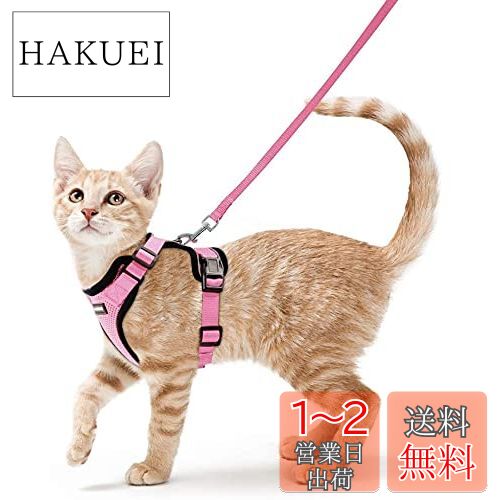 Rabbitgoo 猫ハーネス リード付き 犬猫兼用 散歩 防災避難用 抜けない はーねす 胴輪 ソフト軽量 サイズ調節可 夜反射 通気メッシュ 咳込み防止 散歩 紐 りーど (ピンク XS)
