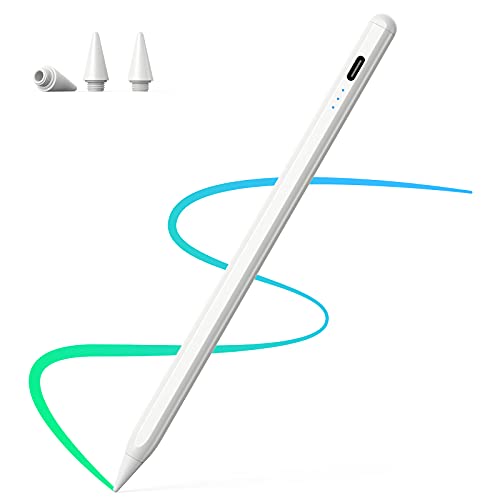 AiSFUL タッチペン 極細 超高感度 apple pencil スタイラスペン ペンシル 誤作動防止/自動オフ/磁気吸着機能対応 イラスト ゲーム 2018年以降iPad/iPad Pro/iPad air/iPad mini/iPad 第9,10世代対応 USB充電式 ホワイト
