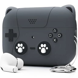 NIUTRENDZ AirPods Pro2 ケース かわいい エアーポッズプロ2 ケース 猫とゲーム機のデザイン AirPods Pro 第2世代 ケースキーチェーン付き (ブラック)