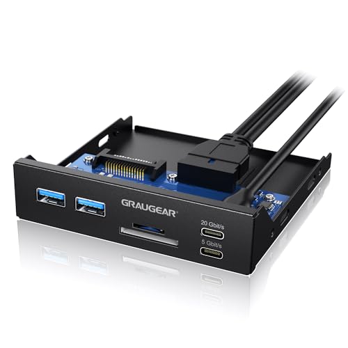 GRAUGEAR 10Gbps USB3.2 Gen2 Type-C 3.5インチベイ カードリーダー 内蔵型メモリカードリーダー/ライター 多機能PCマルチフロントパネルに搭載、6ポート USB-C ハブ、SD/MicroSDカードリーダー、USBポート 増設 PC、コンピューターシャーシのフロントブラケット、SATA電