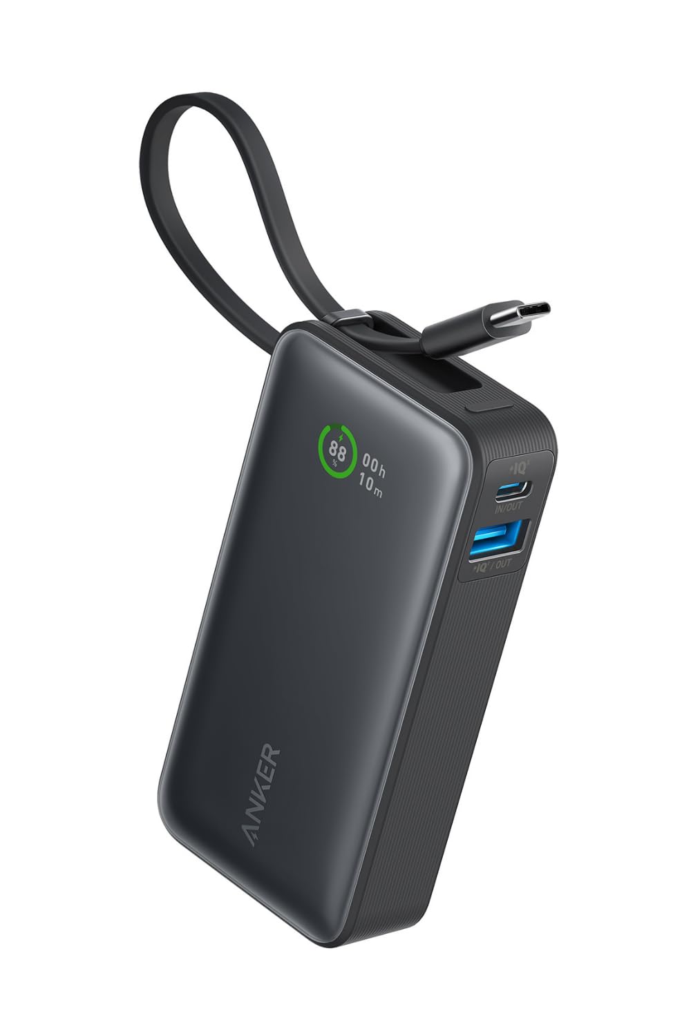 Anker Nano Power Bank (30W, Built-In USB-C Cable) (モバイルバッテリー 10000mAh 30W出力 大容量 LEDディスプレイ搭載 USB-Cケーブル内蔵 一体型)【USB PD/PowerIQ搭載/PSE技術基準適合】iPhone 15 Android MacBook その他各種機器対応 (ブラック)