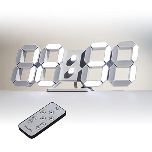 商品情報商品の説明主な仕様 【置き時計・掛け時計として使える】置き・掛け両用デジタル時計。お部屋、居間、台所、事務所、会議室等の場所で使えます。置き時計として卓上を彩りまた場所とらない壁掛け時計として室内をコーディネートします。br【3 D LED 白色デジタル時計】スタイリッシュを感じさせる現代的なインテリア時計、LEDが優しく柔らかに照らし、安全な雰囲気を与え、夜間はデジタル部分が立体的に浮かび、常夜灯としても使え、部屋をもっとおしゃれに演出します。br【リモコン付き、操作は簡単】リモコンで操作しやすく、本体の後ろの3つのボタンで日付、時間、アラーム、明るさなどを簡単に設定できます。br【大画面表示】大画面の時間表示で、シンプルで分かりやすいデザインの3D LED時計、数字が大きいので、すぐに時間を確認できます。br【明るさ調整可能】"明るい／やや暗い／暗い／明るさ自動調節／OFF'の5段階の明るさに調整でき、高い視認性があり、暗い中でもよく見え、就寝中電気をつけなくても時間を確認できます。明るさ自動調節は周りの環境に応じて明るさを調整します。眩しいなく、省エネ・環境にも配慮しています。br【多機能目覚まし時計】目覚まし時計として使えます。年/月/日/時/分及び温度(華氏度と摂氏度)をセットアップ表示可能。br[電源]この時計はACアダプター（別売り）のみで電源供給されます。（5 V/1 A）低電圧で電力不足を避けるために、PSE認定アダプターをご使用してください。3メートルUSB電源ケーブル（含む）、内蔵スーパーファラコンデンサ：停電後時間記憶にのみ使用され、常時電源供給用ではありません。