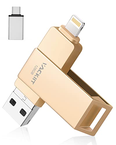 Vackiit 【MFi認証取得】iPhone用USBメモリー 128GB USBフラッシュドライブ 高速USB 3.0 フラッシュメモリー スマホ データ保存 写真 バックアップ lightningコネクタ搭載 iPhone/iPad/PC/Android/Mac兼用 容量不足解消 パスワード保護 iPad Air/mini/ iPhone 14/14 pro