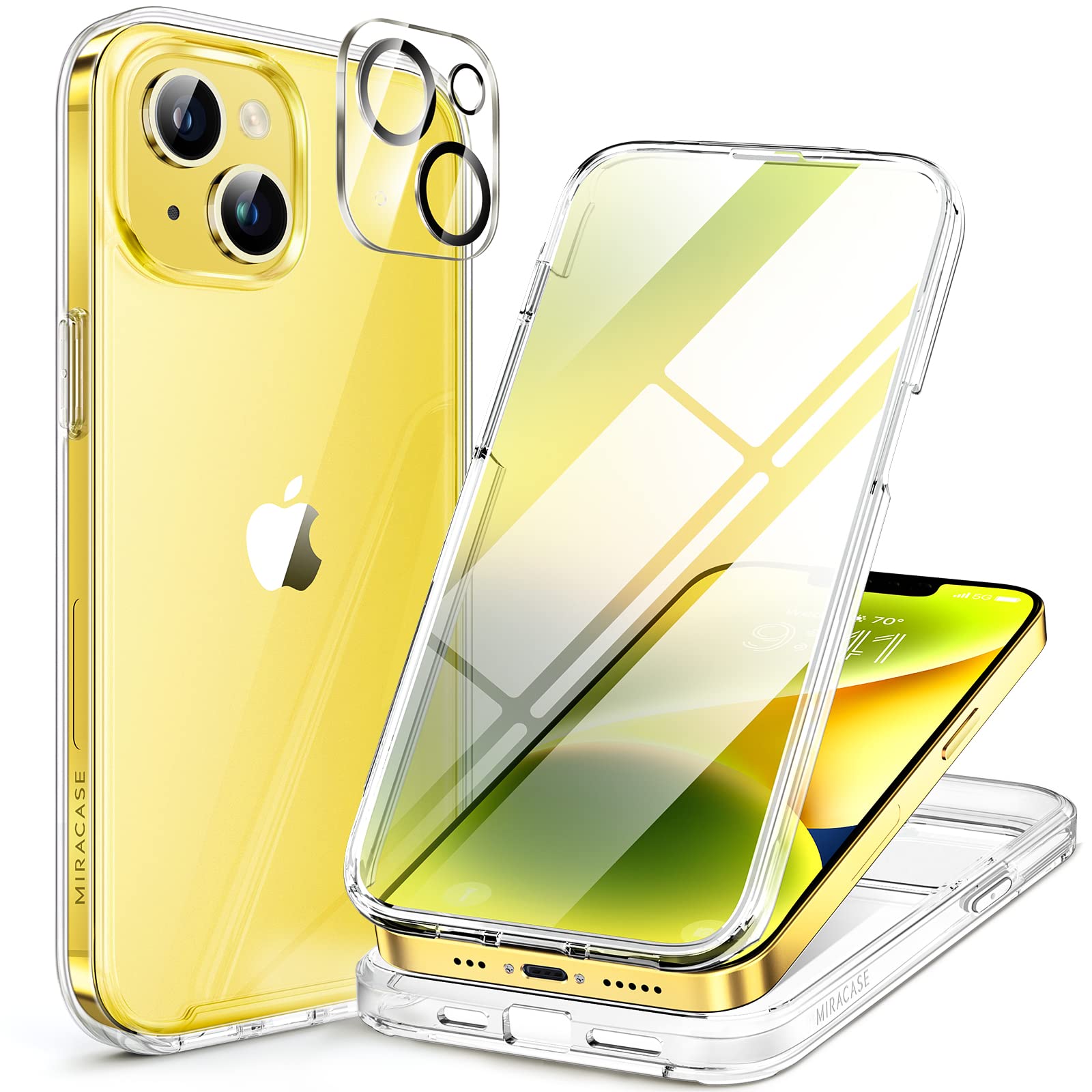 Miracase iPhone14ケース スマホケース iphone14 用 カバー 全身バンパー保護ケース 9H 強化ガラス 6.1インチ フルカバー 360° ワイヤレス充電対応 クリア