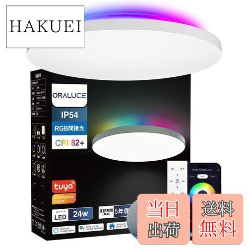 【送料無料】ORALUCE LEDシーリングライト ~6畳 Alexa認定 RGB間接光 無段階調光・調色 24W 2800lm 2.4GHz リモコン付 照明器具 天井 直付け 常夜灯 メモリー機能 PSE認証電気 Bluetooth&Wi-Fi対応 取扱説明書付 LC-DBFC02