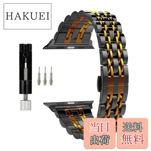 【送料無料】MaKTech 7列リンクの金属のバンドステンレススチールブレスレットと互換性があるApple Watch Series 9/Ultra 2/SE/8/7/2023 (41mm/40mm,ブラック/ゴールド)