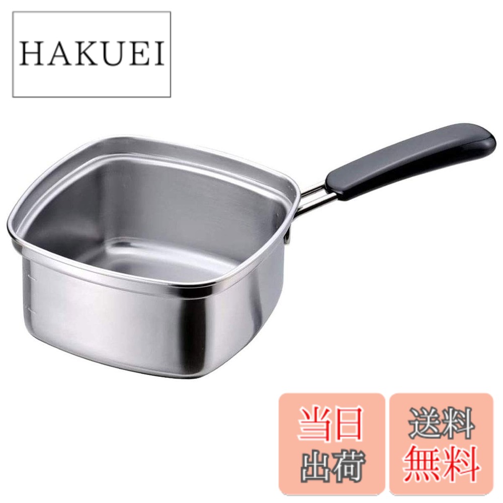 【送料無料】下村企販 片手鍋 角型 ラーメン鍋 15cm 【日本製】 直火・IH対応 1~2人用 インスタント麺がぴったり入る 角を使って移し替えられる 目盛り付き 1.8L 冷凍うどん そば ステンレス 燕三条 33107
