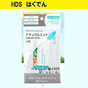 天然アロマ ウェットティッシュ 汗ふきシート ナチュラルミント 12枚×3パックセット アロマスター ※ネコポスでの発送となります