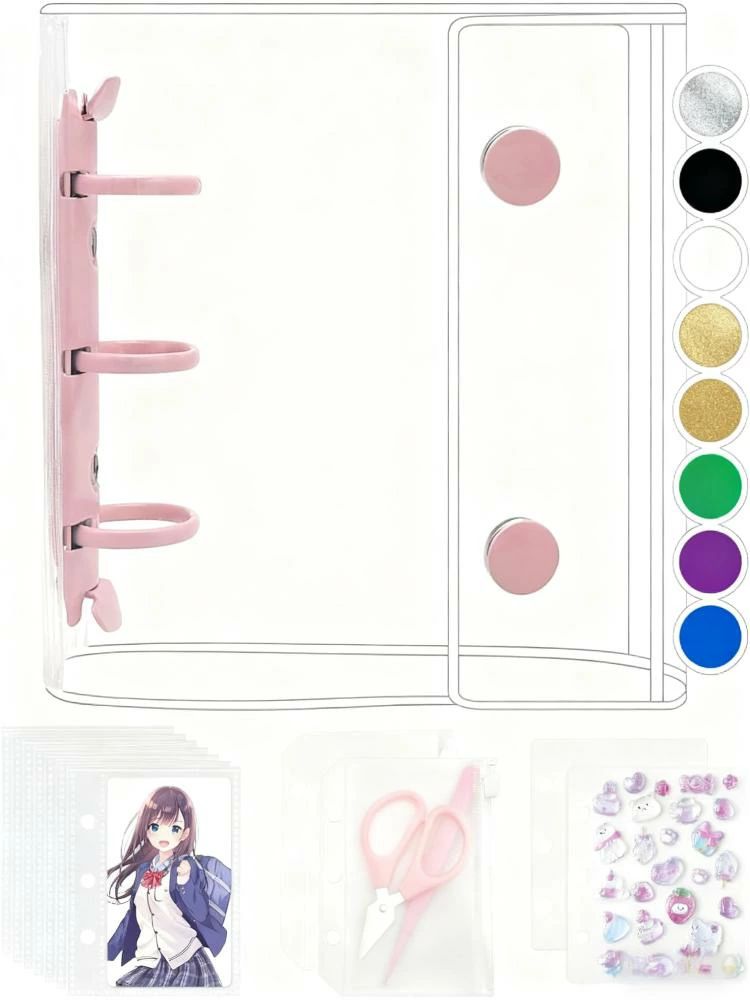 Rakuten - シール帳 プラバン 透明 A8 ミニ バインダー 【リフィル×20枚 チャック付きボケット×2枚 下敷き×2枚】 PPシート カードポケット シール台紙 手帳 プリ帳 カードスリーブ 透明シール帳 はがせる バインダー型ノート