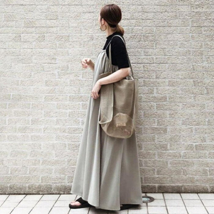 ジャンパースカート サロペット スカート レディース 春 夏 キャミソールワンピース フレア プリーツ ロングワンピース オールインワン ジャンスカ ジャンパー スカート 無地 キャミワンピ ゆったり 着痩せ 体型カバー マタニティ カジュアル 秋 30代 40代 50代