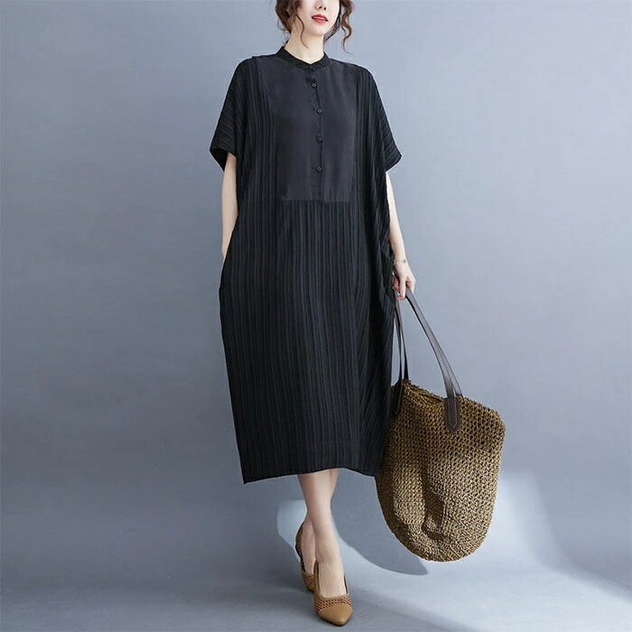 ワンピース ロングワンピース レディース 春 夏 半袖 Aライン フレア ワンピース ゆるシルエット ゆったり ロング マキシワンピース ワンピ マタニティ 体型カバー シンプル ストライプ 秋 上品 カジュアル こなれ感 大人 通勤 30代 40代 50代 2