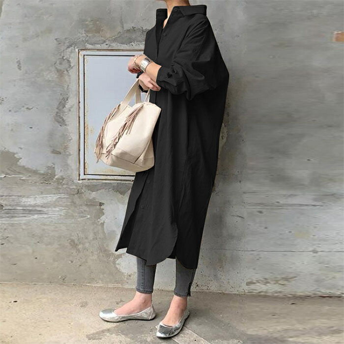 ワンピース シャツワンピース レディース マキシワンピース ロングシャツ 長袖 シンプル シャツワンピ 無地 羽織り 春ワンピ マキシ丈 シャツ ロング カーディガン きれいめ マタニティ 綿 コットン100％ オフィス 通勤 ゆったり プレゼント 20代 30代 40代 50代