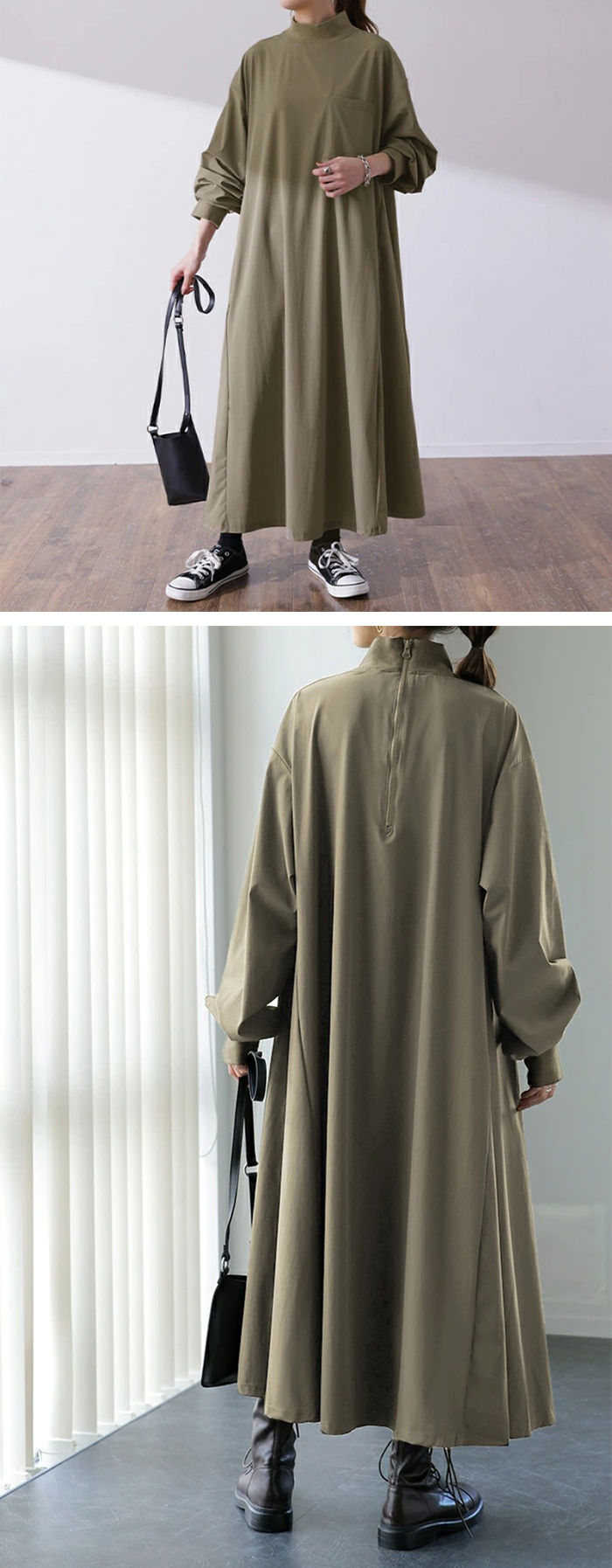 ワンピース マキシワンピース ロングワンピース レディース 長袖 秋 春 ハイネック ゆるシルエット フレア マキシ丈 ワンピース ワンピ ゆったり マタニティ 体型カバー 着痩せ シンプル 通勤 気質 アウター カジュアル 大人 妊娠 秋 夏 20代 30代 40代 50代 2