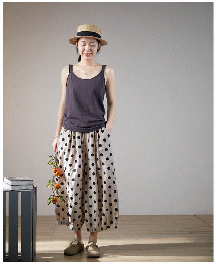 クロップドパンツ バルーンパンツ ワイドパンツ スカーチョ レディース 夏 水玉 ド...