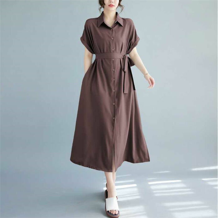 ワンピース シャツワンピース ロングワンピース レディース 半袖 春 夏 無地 綿麻風 ロングシャツワンピース 折り襟 ワンピ ラップ ワンピース 羽織り シンプル シャツワンピ 体型カバー ゆったり 気質 カジュアル シンプル ナチュラル 柔らかい 30代 40代 50代 60代