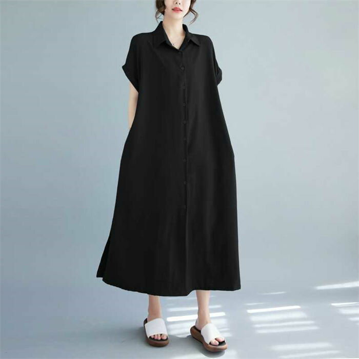 ワンピース シャツワンピース ロングワンピース レディース 半袖 春 夏 無地 綿麻風 ロングシャツワンピース 折り襟 ワンピ ラップ ワンピース 羽織り シンプル シャツワンピ 体型カバー ゆったり 気質 カジュアル シンプル ナチュラル 柔らかい 30代 40代 50代 60代