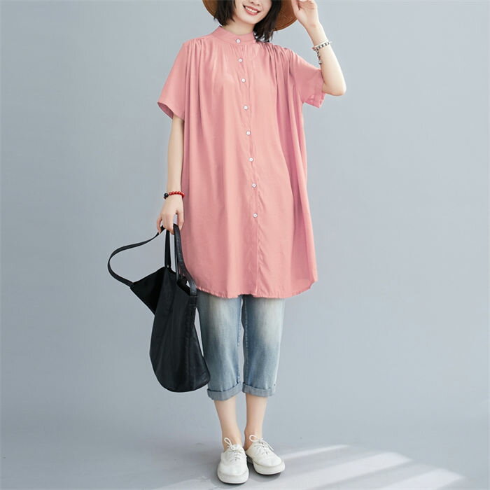 シャツ ブラウス シャツブラウス レディース 夏 半袖 無地 Tシャツ チュニック 涼...