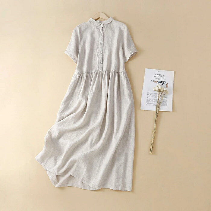 シャツワンピース ワンピース レディース 半袖 春 夏 無地 折り襟 綿麻風 シャツワンピ ガーゼタッチ ワンピース ロングワンピース Aライン フレア ワンピース 体型カバー ワンピ 無地 きれいめ カジュアル シンプル ポケット付き 涼しい 柔らかい 30代 40代 50代