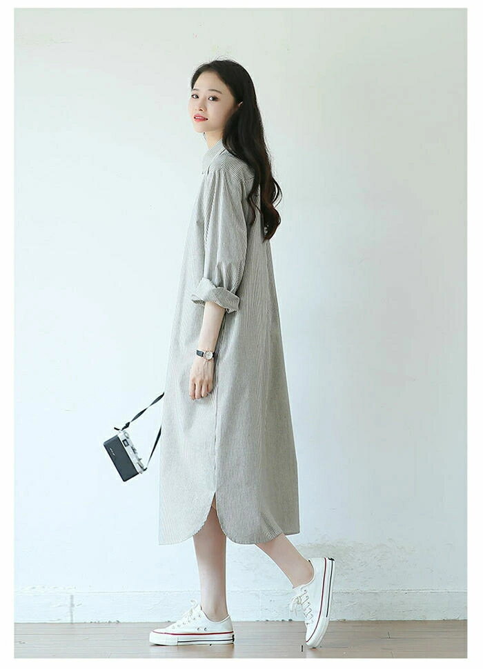 シャツワンピース ワンピース レディース 春 長袖 マキシワンピース ロングワンピース ストライプ シンプル 折り襟 着痩せ 通学 ゆるシルエット 体型カバー シャツワンピ 通勤 大人 きれいめ カジュアル オフィス ゆったり 秋 プレゼント 20代 30代 40代 50代