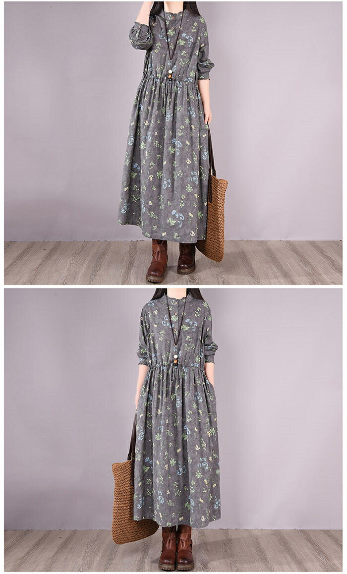 ワンピース ロングワンピース レディース 春 長袖 シャツワンピース マキシワンピース 花柄 総柄 ゆるシルエット ワンピ オフィス ナチュラル ゆったり 大人 可愛い フレア ワンピース ガーゼタッチ 体型カバー Aライン 綿麻風 秋 春 カジュアル 大人 30代 40代 50代