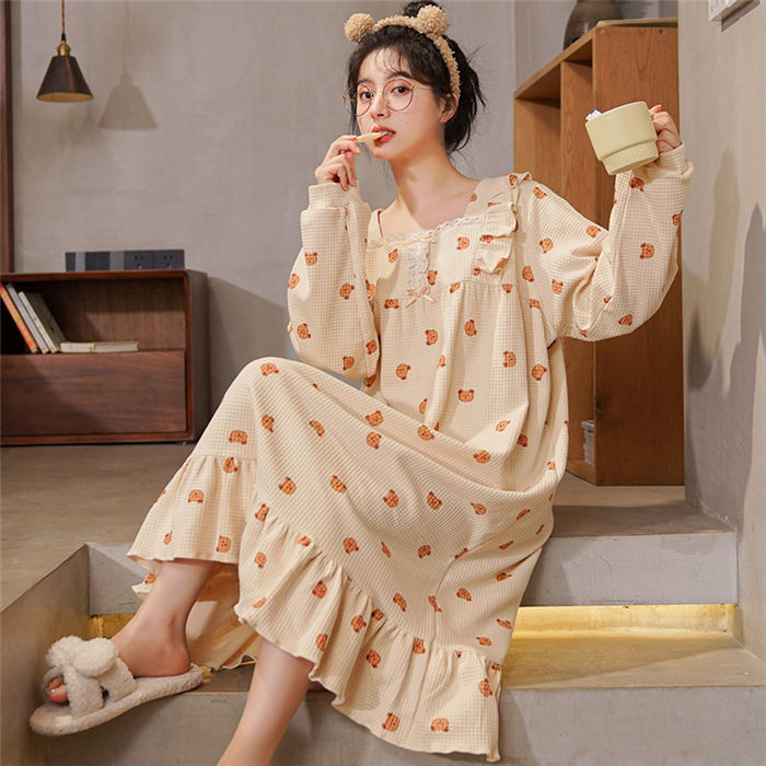 Hakuhin Storeのネグリジェ ワンピース パジャマ ルームウェア ワンピース レディース 春 秋 長袖 総柄 寝巻き ルームワンピース ネグリジェワンピース ナイトウェア 部屋着 可愛い 姫系 ホテル ゆったり 修学旅行 プレゼント 柔らかい 贈り物 大人可愛い 20代 30代 40代 50代｜アングル2