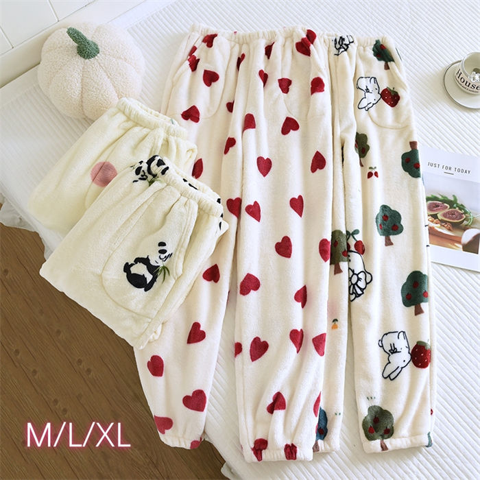 ルームパンツ パジャマパンツ ふわふわ 長パンツ レディース 秋 冬 もこもこ ボトムス パンツ パジャマ 裏起毛 ハート 総柄 防寒 ゆったり ウェストゴム ...