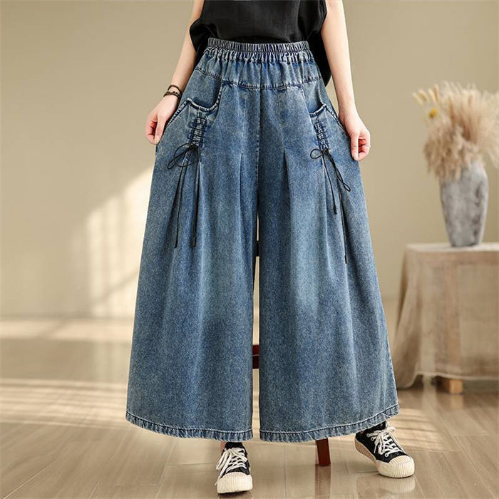 デニム ワイドパンツ デニムパンツ レディース 春 夏 ガウチョ デニムワイドパンツ...