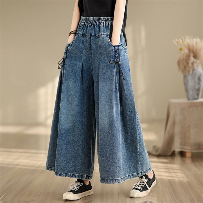 デニム ワイドパンツ デニムパンツ レディース 春 夏 ガウチョ デニムワイドパンツ...