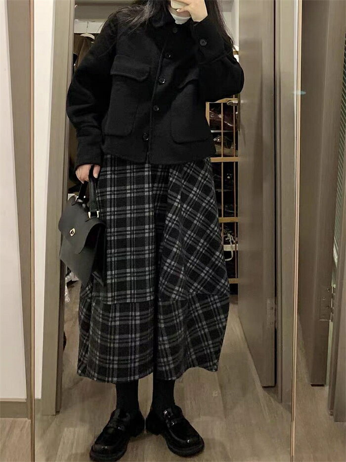 スカート ロングスカート レディース 冬 春 バルーンスカート Aライン スカート フレアスカート ボトムス ゆったり チェック柄 ボリューム ミモレ丈 体型カバー レトロ お洒落 きれいめ カジュアル 大人 可愛い 森ガール 着痩せ 秋 オフィス 通勤 30代 40代 50代 2