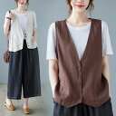 ベスト ジレ レディース 春 夏 綿麻 ベスト リネン コットン ジレ ノースリーブ Vネック レイヤード 前開き 無地 トップス ショート丈 レディースジレ 秋 夏 大きいサイズ ゆったり 大人 可愛い 着回し おしゃれ シンプル ナチュラル ブラック 30代 40代 50代