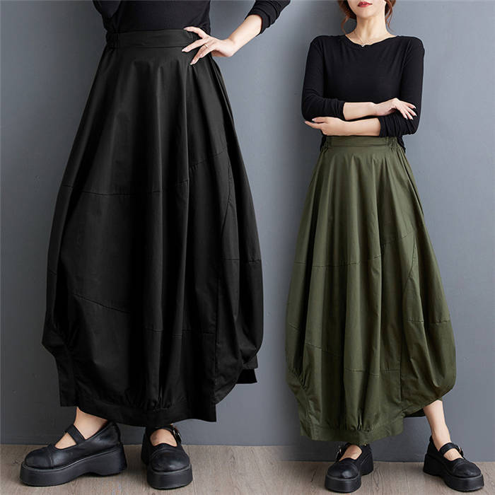 アシンメトリー バルーンスカート ロング レディース スカート ロング きれいめ 春 秋 冬 バルーン スカート ランタン スカート おしゃれ ファッション お洒落 春秋 aライン 大人 可愛い ボトムス カジュアル 無地 体型カバー モード 通勤 オフィス ブラック 黒 カーキ